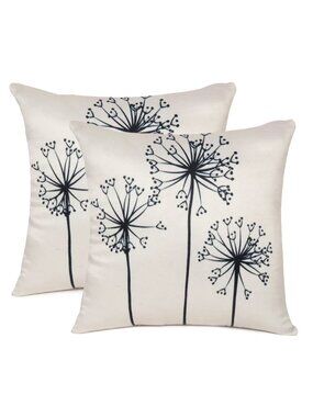 Oussum Pillow Case Dandelion Print Cotton Cushion Cover Throw Pillow Set of 2